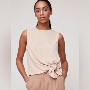 BABATON asymmetrical crepe jewel neck sleeveless top in dusty pink, size XXS